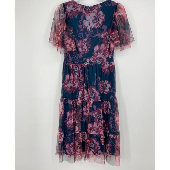 Candalite Womens Blue Purple Floral Lined Knee Length Dress NEW Small - Picture 2 of 11